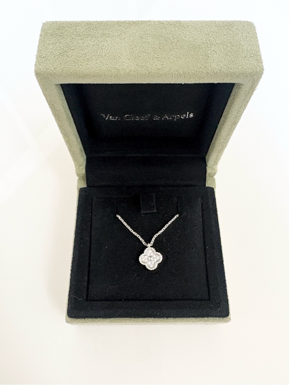 Van Cleef & Arpels 18K White Gold Diamond Sweet Alhambra Pendant Necklace - Picture 2 of 7